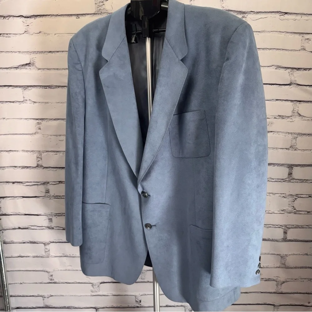 Vintage Ultrasuede Blue Blazer ACTWU‎ Union Made USA Oversized XL Minimalist